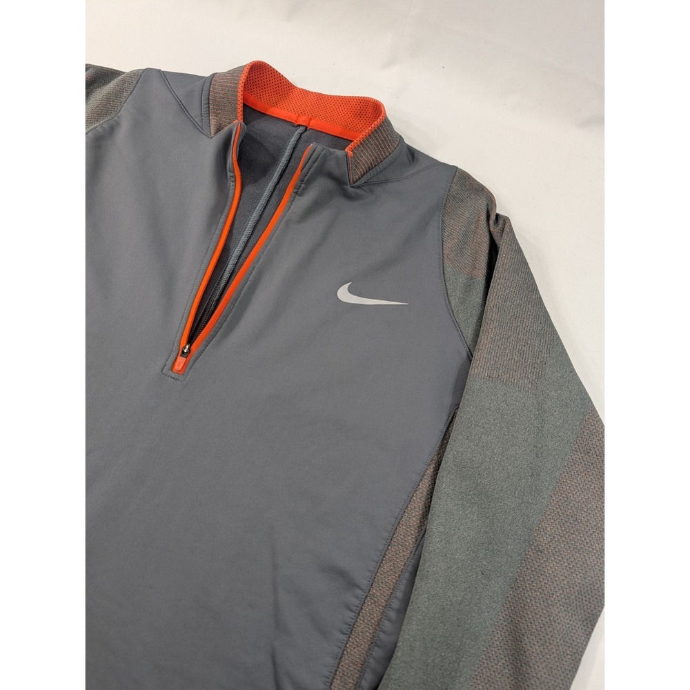 Nike Golf Tour Performance 1/4 Zip Pullover Dri-fit Mens Medium Gray Orange EUC
